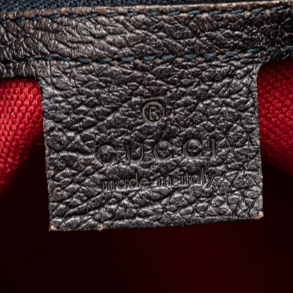 Gucci Black Leather Canvas Blue Shoulder Navy Bag Sherry - Picture 8 of 9